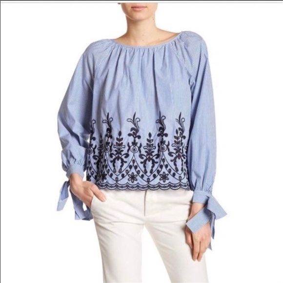 Time and Tru Tops - Time and Tru Light Blue Flowy Top with Detailing